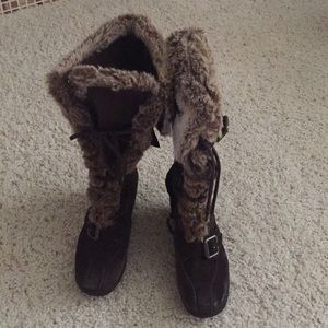 Suede & Faux Fur Lace-up Boots